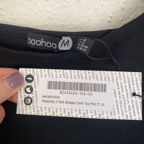 NWT BOOHOO Maternity 2 Pack Strappy Cami Top Multi 16 Black White Size 12 - Picture 7 of 7